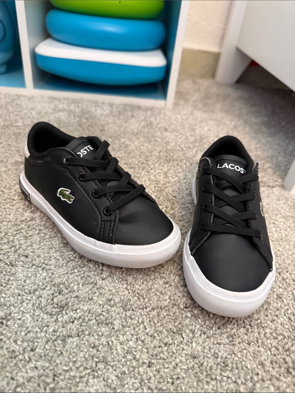 Lacoste Kids Black & White Low-Top Sneakers with Croc Logo